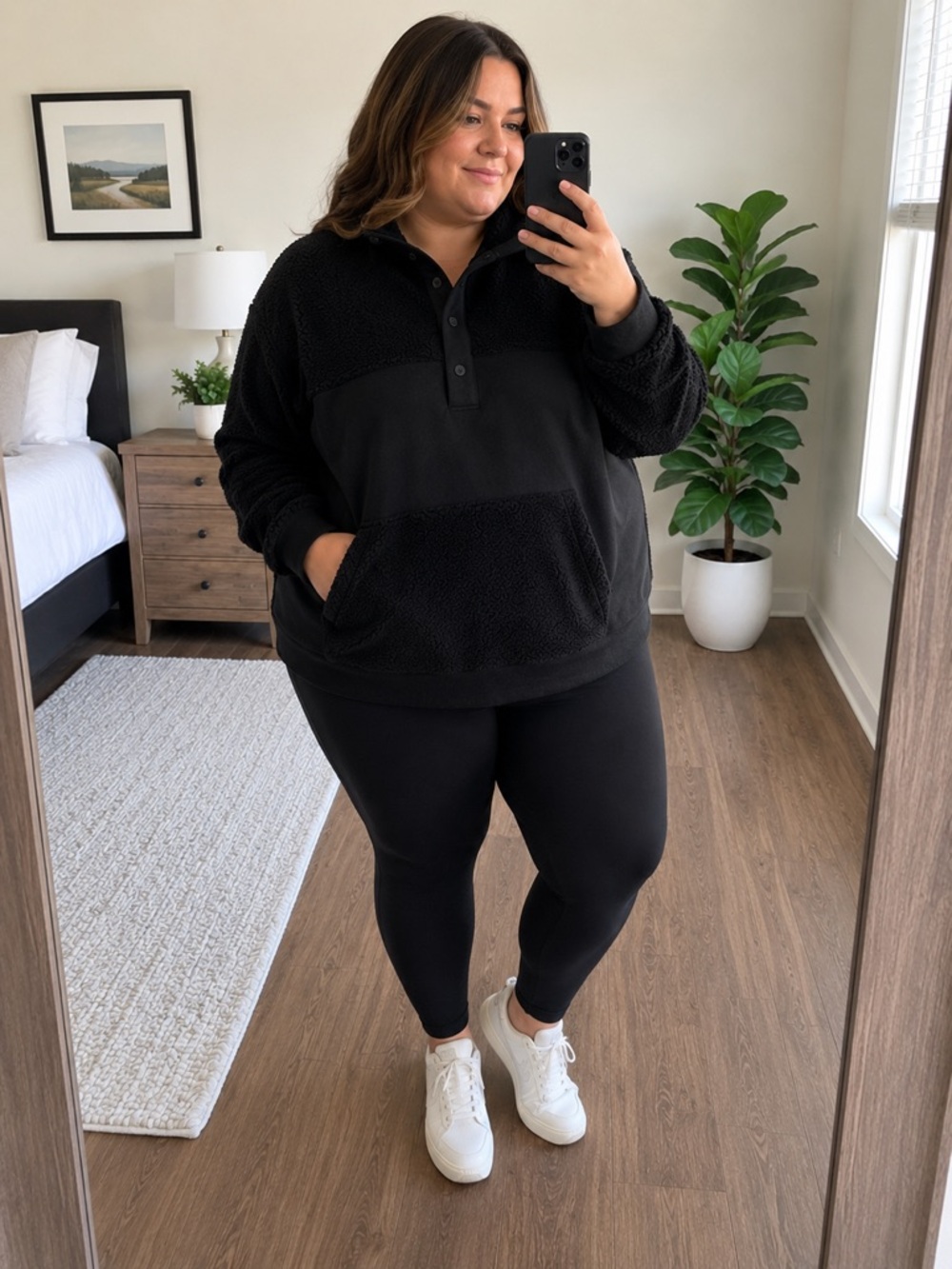 Time and Tru Black Sherpa Fleece Pullover XL 16/18